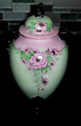 Vintage Hand Painted Mint Green Pink Roses Urn Vase Large Ginger Jar Bisquit Jar