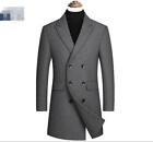 Mens Youth Chic Lapel Double Breast Wool Blend Slim Fit Trench Coat Overcoat 657