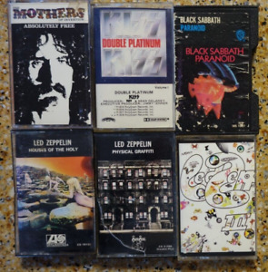 6 VTG Cassette Tape Lot - Hard Rock Metal 70s Sabbath Zeppelin KISS Frank Zappa