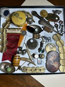 Junk Drawer Lot: Silver, Coins, Jewelry, Keys, Antiques, Medals, Celluloids ETC.