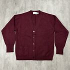 VTG 70S 80S MENS 100% LAMBSWOOL V-NECK BUTTON FRONT CARDIGAN MAROON KNIT SIZE 42