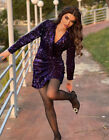 ZARA NWT WOMAN SEQUIN COLLAR BLAZER MINI DRESS Purple XS Shoulder Pads: 0387/195