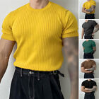 INCERUN Mens Rib-Knit Short Sleeve Solid T-Shirt Casual Loose Tops Shirt Blouse