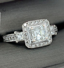 1.65 ctw Asscher Diamond Halo Engagement Ring 18k White Gold Vintage Style