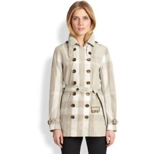 Burberry Brit Double Breasted Short Trench Coat Womens Size 10 Gray Crombridge N
