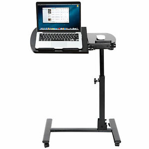 Mobile Rolling Laptop Desk Overbed Table Cart Hospital Bed Height Adjustable