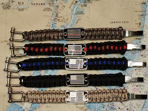 PARACORD SURVIVAL BRACELET WITH AN AMERICAN FLAG, POLICE, FIRE DEPARTMENT, NEW