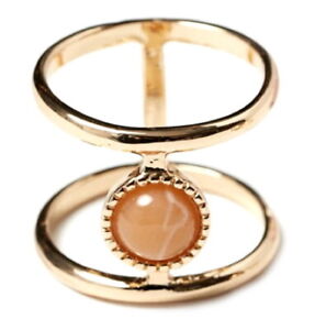 Ladies Statement RING Double Band PEACH Plastic Stone GOLD Tone | Small Large