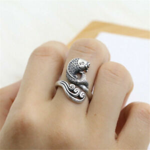 Elegant 925 Sterling Silver Charm Fashion Jewelry Koi Fish Ring One Size Fit All