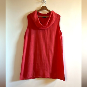 Fenini Linen Lagenlook Cowl Neck Sleeveless Tunic in Coral Pink - Large