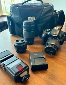 New ListingCanon EOS Rebel T3 DSLR Camera w 3 Lenses & Official Bag