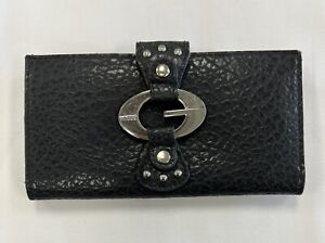 Guess Bi-Fold Wallet Black Pebbled Leather Snap Closure Zipper Back Card Slots