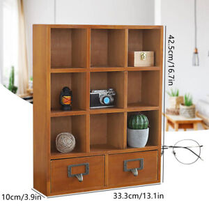 9 Grids Wooden Shelf Storage Display Shelves Office Organizer Cabinet 2 Drawers