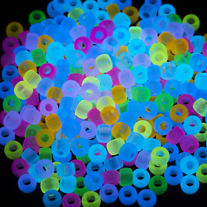 1000 Pcs 9 Color Glow-in-the-Dark Pony Beads: 6X9mm Acrylic Bulk