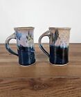 Hand Made Pottery Small Mugs With Handles - Drip Glaze - Textured - Set of 2