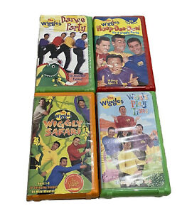 Lot of 4 The Wiggles VHS Dance Party Wiggly Safari Wiggle Play Time Hoop Dee Doo