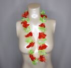 Hawaiian Lei Necklace Crown Bracelets Set Red & Green
