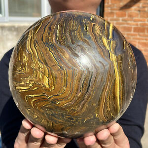 27.55LB Large Natural Tiger Eye Stone Crystal Ball Quartz Healing Sphere Décor