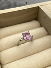 Silver Cocktail Ring with Pink Gemstone & Crystal Baguettes Size 8, Pre-Owned
