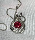 Sterling Silver 925 Zales  Ruby & 1/20 ct. TW Diamond Love Knot Pendant Necklace