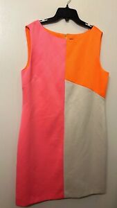 Tahari Color Block Dress: Pink Orange Beige: Size 16
