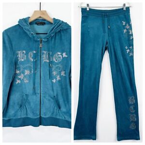 BCBG Maxazria Tracksuit Womens XL Blue French Terry Hoodie Pants Coord Set Bling