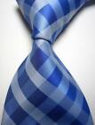 Hot! Classic Checks Blue White JACQUARD WOVEN 100% Silk Men's Tie Necktie