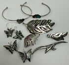 Sterling Silver Jewelry Lot Vintage Mexico Shell Butterfly Leaf Elephant