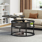 Modern Lift Top Round Coffee Table Cocktail Table w/ Hidden Storage & Open Shelf