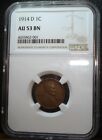 1914-D Lincoln Head Wheat Cent NGC Graded AU 53 BN, Key Date in a Nice Grade