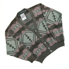Vintage Knit Cardigan Sweater Abstract Geometric SZ L - XL   (M6112)