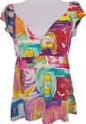 Jam's World Women's Top Size L Abstract Bright colored print vneck empire waist