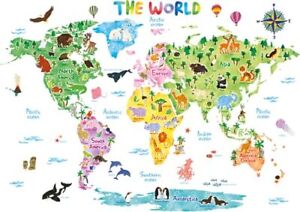 New ListingDL3-1615 XLarge Animal World Map Kids Wall Stickers (61x43 inch) Wall Decals ...