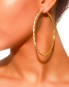 2Ct Round Cut Lab-Created Diamond Large 1.5 Hoop Earrings 14k Yellow Gold Finish