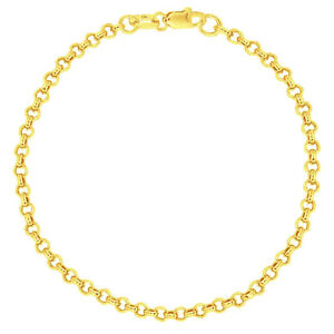 14K Solid Yellow Gold Rolo Link Chain Bracelet 7
