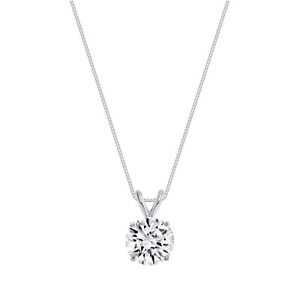 3 Ct Created Diamond Round Real 14K White Gold Solitaire Pendant 18