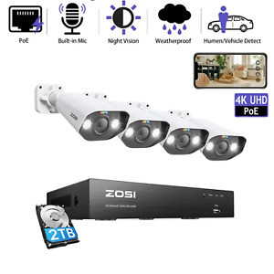 ZOSI 8CH NVR 4K 8MP PoE IP security camera System With 2TB NVR AI Detection IP66