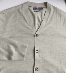 Polo Ralph Lauren solid light grey 100% Merino  wool cardigan sweater  size XL