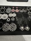LOT OF 15 PAIR LARGE SILVER TONE 'DANGLE' PIERCED EARRINGS, VINTAGE-NOW