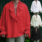 Men Retro Gothic Shirt Top Victorian Medieval Ruffle Pirate Puff Sleeve Hot*