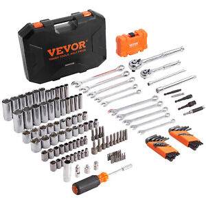VEVOR Mechanics Tool Set and Socket Set 1/4in 3/8in Drive 145 Pcs SAE and Metric