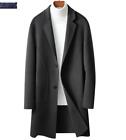 Mens Youth 2023 Fashion Lapel 70%Double Wool Blend Long Trench Coat Overcoat