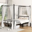 Pliwier Metal Four-poster Canopy Bed Frame With Headboard Footboard Queen/Full