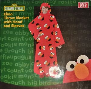 Sesame Street Elmo Throw Blanket With Hood And Sleeves RARE