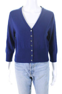 Pure Collection Womens Cashmere Buttoned Ribbed Hem Cardigan Blue Size 12
