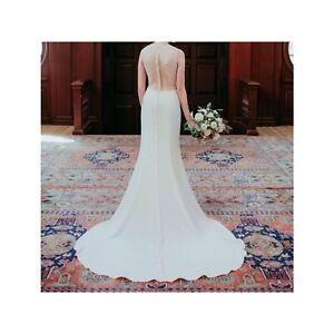 Nouvelle Amsale Bonnie Lace Crepe Illusion Column Wedding Dress Ivory Size 8