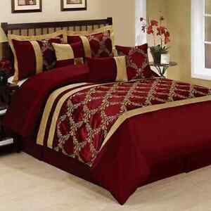 HIG 7PC Comforter Set Bed in a Bag Taffeta Fabric Embroidered Bed for Room Decor