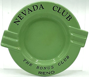 Vintage MCM Art Deco Nevada Club Green Tin Ashtray Bonus Reno Tahoe Tobacciana