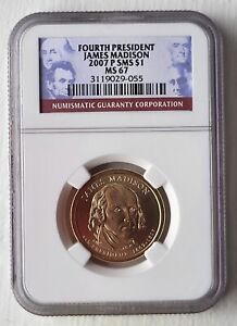 2007 P SMS $1 Presidential Coin MS 67 - James Madison NGC [055]