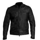 Mens Biker Distressed Black Vintage Motorcycle Cafe Racer Real Leather Jacket